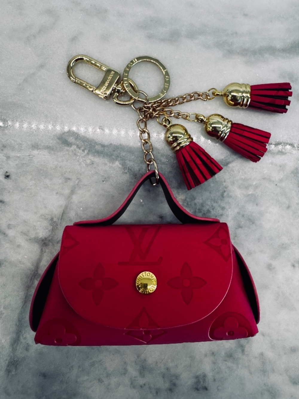 Hot Pink Mini Bag Charm with Gold Tassel Keyring